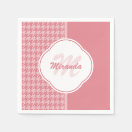 Guardanapo De Papel Feminino Monograma Xadrez Rosa Claro Com Nome