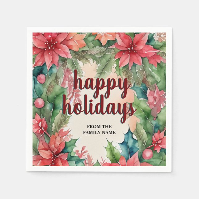 Guardanapo De Papel Feriado da Terra Verde Joyful e Poinsettia Vermelh (Frente)