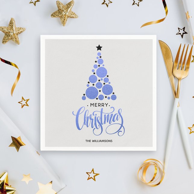 Guardanapo De Papel Feriado de Árvore de Natal Azul Moderno Napkins (Modern Blue Christmas Tree Holiday Napkins)