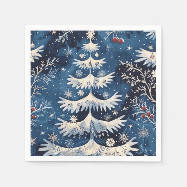 Guardanapo De Papel Feriado de Árvore de Natal Branco Azul Napkin (Frente)