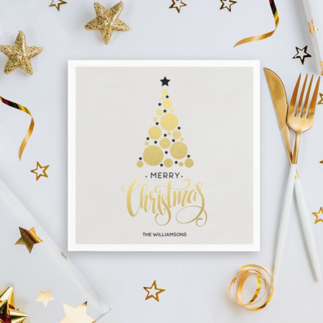 Guardanapo De Papel Feriado de Árvore de Natal Dourado moderno Napkins (Criador carregado)