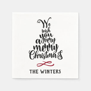 Guardanapo De Papel Feriado de Letra de Árvore de Natal Preta e Vermel