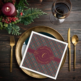 Guardanapo De Papel Feriado de Natal da Xadrez do Monograma Dourado El