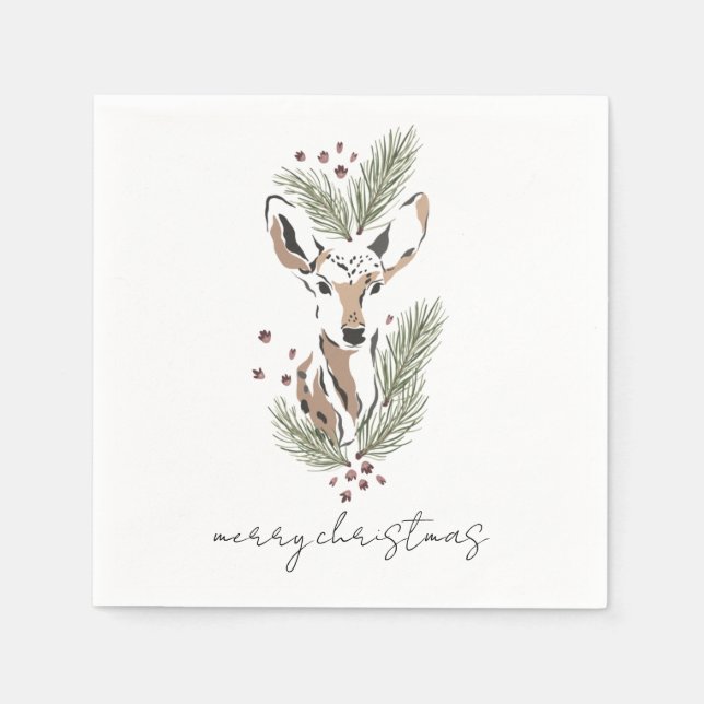 Guardanapo De Papel Feriado de Natal do Modern Woodland Deer Watercolo (Frente)