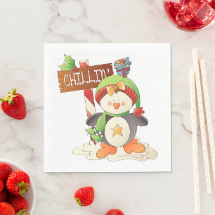 Guardanapo De Papel Feriado de Natal do Pinguim e Pássaro