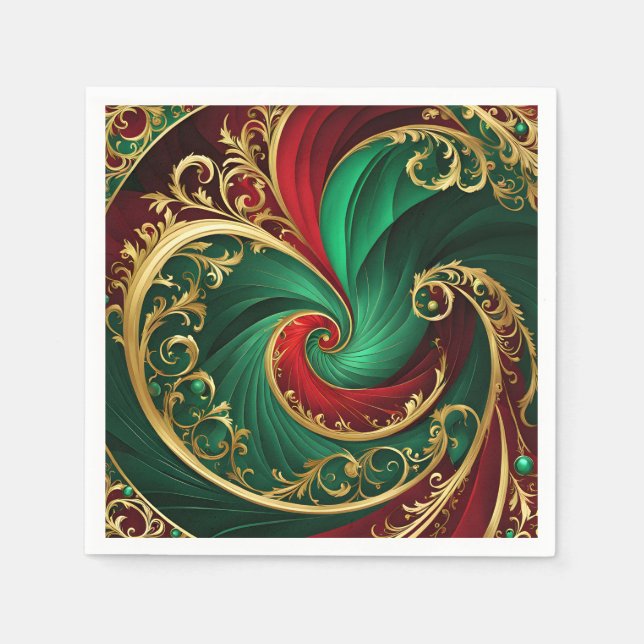 Guardanapo De Papel Feriado de Natal Dourado Vermelho Verde Napkin (Frente)