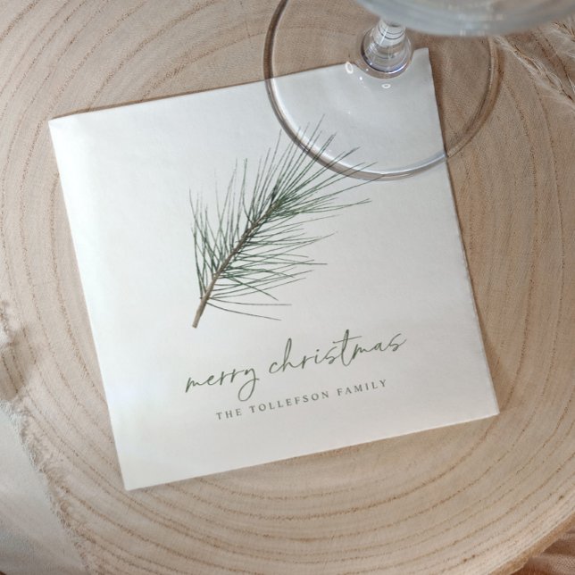 Guardanapo De Papel Feriado de Natal Napkins Filme Simples Evergreen (Christmas napkins - simple elegant pine branch greenery with watercolor accents. Holiday Party Decor)