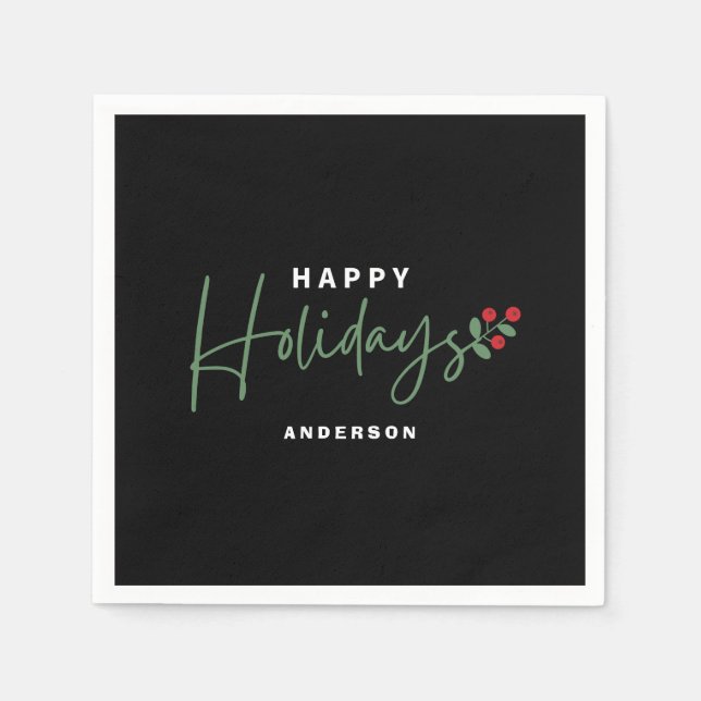 Guardanapo De Papel Feriado Feliz Negro (Frente)