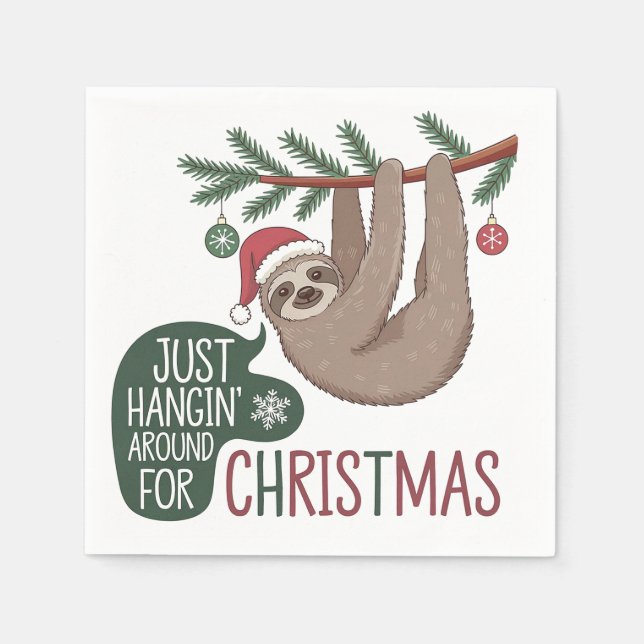 Guardanapo De Papel Feriado Sloth - Apenas pendurado no Natal (Frente)
