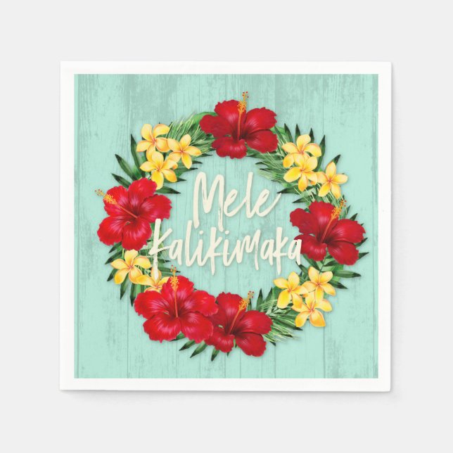 Guardanapo De Papel Feriado Tropical Havaiano Feriado Wreath Wood (Frente)