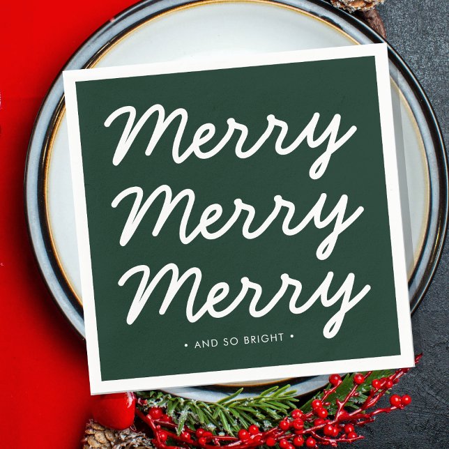 Guardanapo De Papel Feriado Verde da Floresta (Merry Christmas, typography cheerful green paper napkins.)