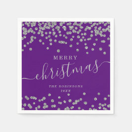 Guardanapo De Papel Feriados de Natal em prata simples Roxo brilhante
