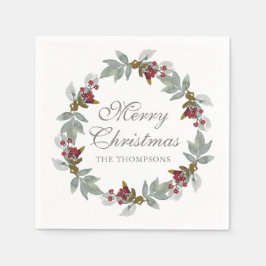 Guardanapo De Papel Feriados de Natal Nome Floral de Aquarela de inver