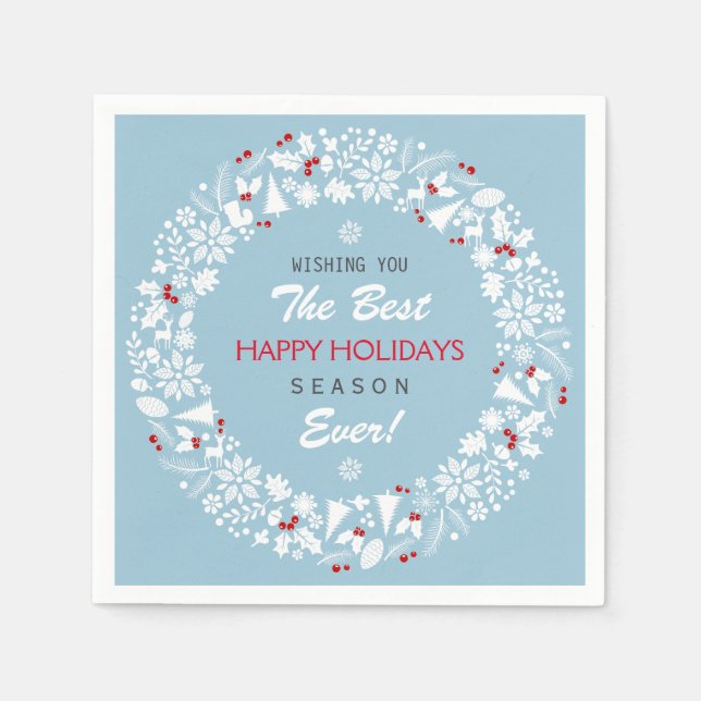 Guardanapo De Papel Feriados Felizes de Natal Azul e Branco (Frente)