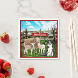 Guardanapo De Papel Feriados Felizes em Ovinos e Cachorros em fazenda