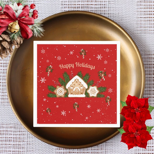 Guardanapo De Papel Feriados Felizes Festas de Pão-de-Pão Vermelho Ver (Criador carregado)