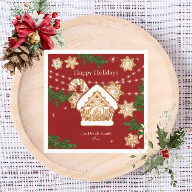 Guardanapo De Papel Feriados Felizes Festas de Pão-de-Pão Vermelho Ver (Criador carregado)