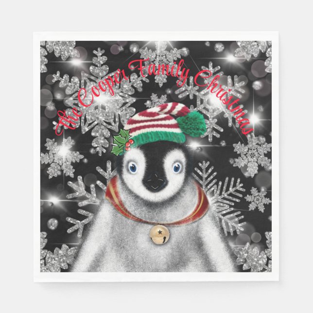 Guardanapo De Papel Feriados festivos bonitos Flocos de neve com brilh (Frente)