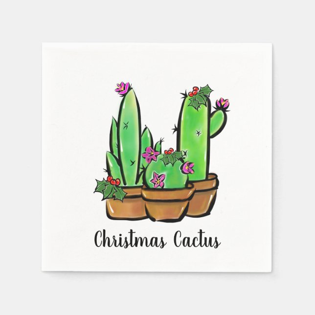 Guardanapo De Papel Férias bonitas Xmas Cactus cactos succulta (Frente)