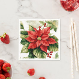 Guardanapo De Papel Férias de Natal Red Poinsettia Holly Berries