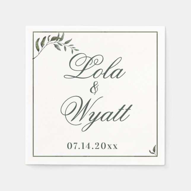 Guardanapo De Papel Fern Green Willow Branch Elegant Wedding (Frente)