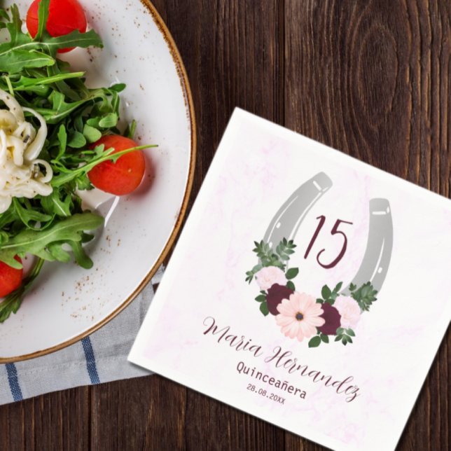 Guardanapo De Papel Ferradura Floral Ocidental Quinceanera (Criador carregado)