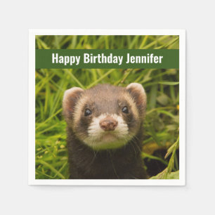 Guardanapo De Papel Ferret castanho-bonito no aniversário feliz da gr