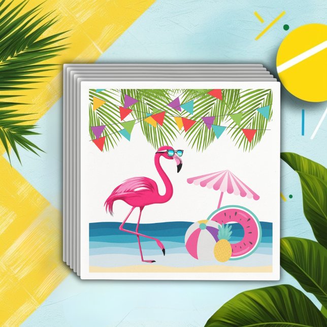 Guardanapo De Papel FesSummer Beach Pink Flamingo Chá de fraldas (Criador carregado)