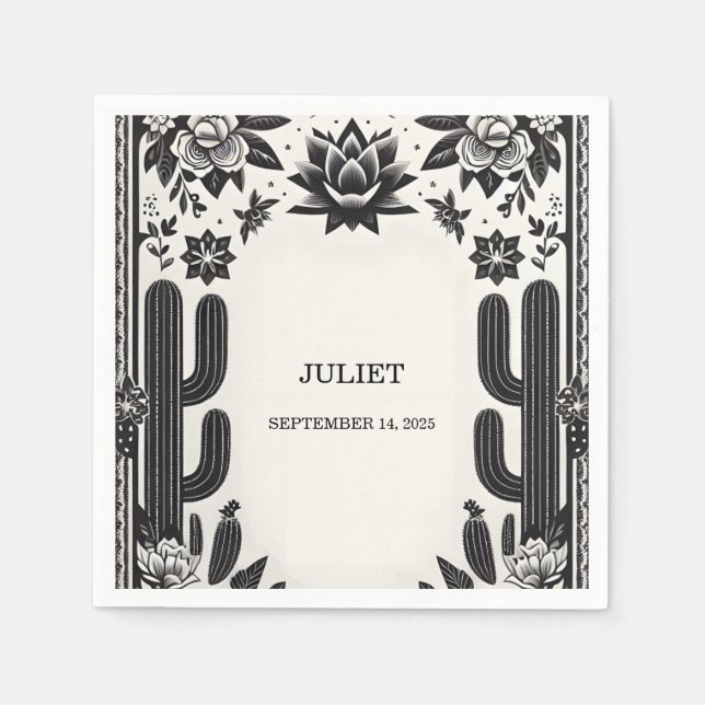 Guardanapo De Papel Festa Cacto Amor em Flor Chá de Noiva Mexicano (Frente)