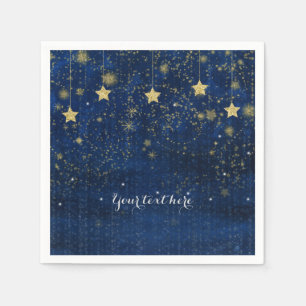 Guardanapo De Papel Festa Celestial Estelar Dourada Azul Brilhante Cap