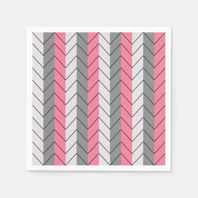 Guardanapo De Papel Festa Chevron Black Cinza Pink Chevron Strips (Frente)