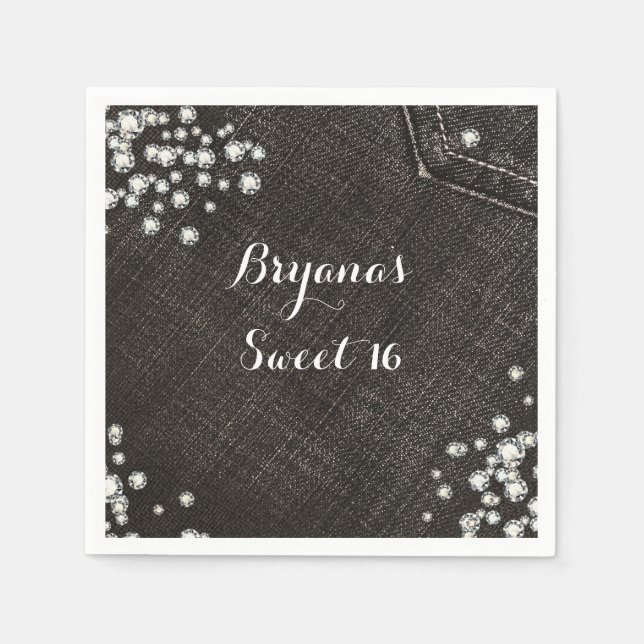 Guardanapo De Papel Festa da Coroa Glam Black Denim & Diamonds (Frente)