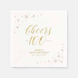 Guardanapo De Papel Festa de 100 Anos Modern Gold Sparkle & Cheers