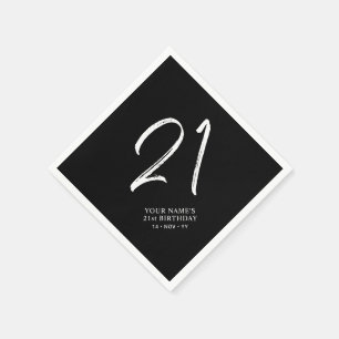 Guardanapo De Papel Festa de 21 anos   Black & White Brush Script