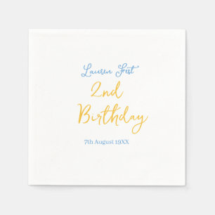 Guardanapo De Papel festa de 2 anos nome data amarelo azul boho crianç