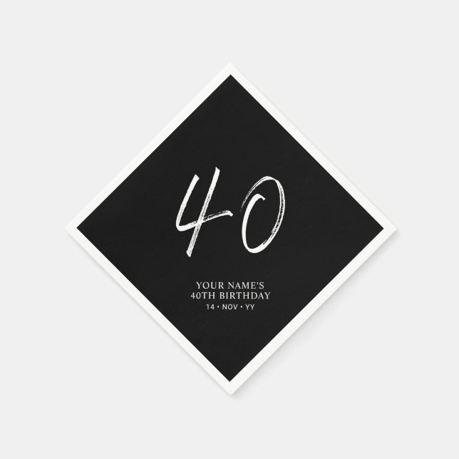 Guardanapo De Papel Festa de 40 anos Black & White | Brush Script (Canto)