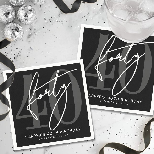 Guardanapo De Papel Festa de 40 Anos Preta (Black 40th Birthday Party Napkins )