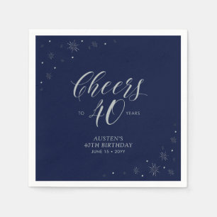 Guardanapo De Papel Festa de 40 anos Silver & Navy Blue Cheers
