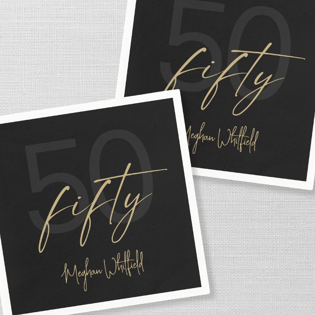 Guardanapo De Papel Festa de 50 Anos Modern Fifty Gold Script Preta (Criador carregado)