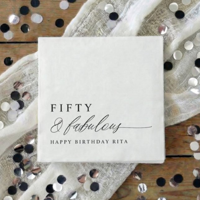 Guardanapo De Papel Festa de 50 Anos Moderno Cinquenta e Fabuloso (50 & Fabulous Birthday Party Napkins - Elegant Modern Calligraphy Script)