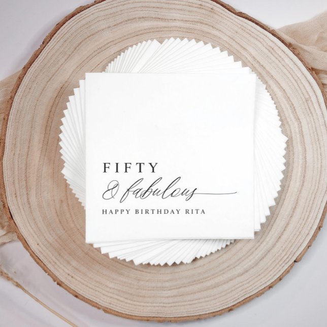 Guardanapo De Papel Festa de 50 Anos Moderno Cinquenta e Fabuloso (50 & Fabulous Birthday Party Napkins - Elegant Modern Calligraphy Script)