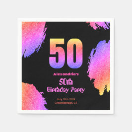 Guardanapo De Papel Festa de 50 anos, neon pink glitter