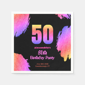 Guardanapo De Papel Festa de 50 anos, neon pink glitter