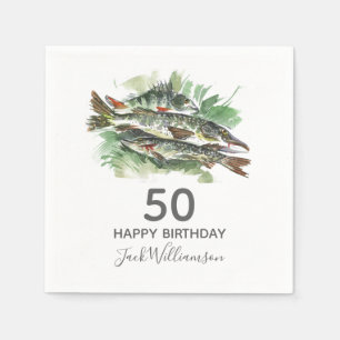 Guardanapo De Papel Festa de 50 Anos   Pesca   Peixe Aquarela