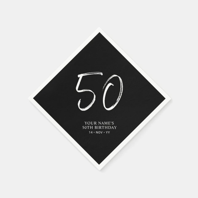 Guardanapo De Papel Festa de 50 Anos Preto e Branco | Brush Script (Canto)