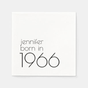 Guardanapo De Papel Festa de 60 Anos Minimalista Nascido em 1966 Preto