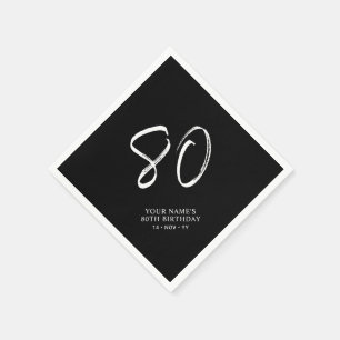 Guardanapo De Papel Festa de 80 anos Black & White Brush Script