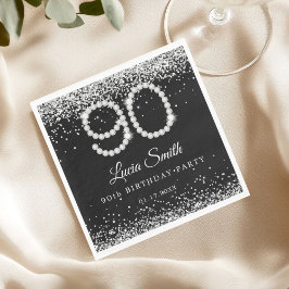 Guardanapo De Papel Festa de 90 Anos Elegante com Diamantes de Prata