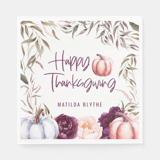 Guardanapo De Papel festa de ação de graças floral de abóbora (Frente)