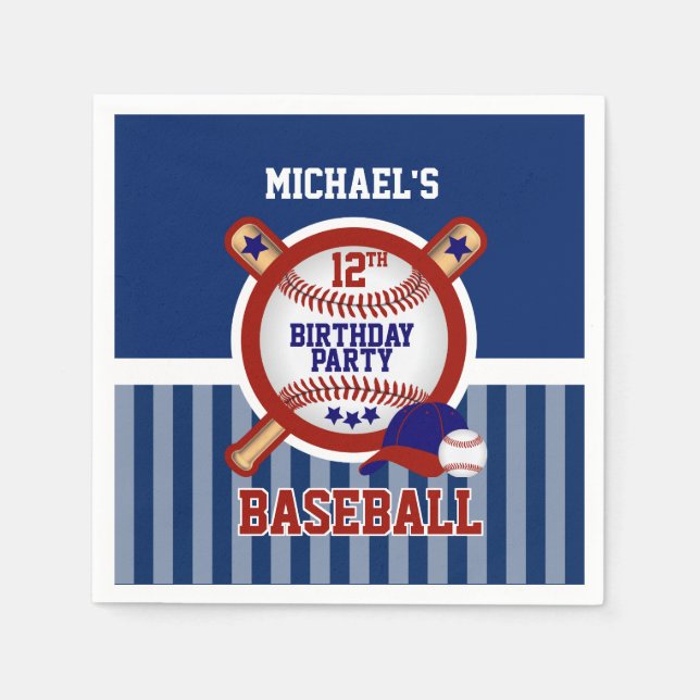 Guardanapo De Papel festa de aniversário 00 - Baseball - Azul escuro (Frente)